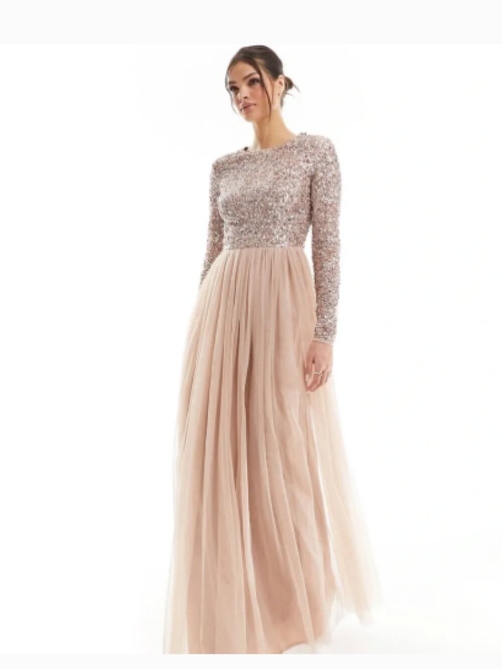 NWT Maya Deluxe Rose Gold/Blush  Tulle 
Sequin Formal Maxi Gown /Dress Size 2